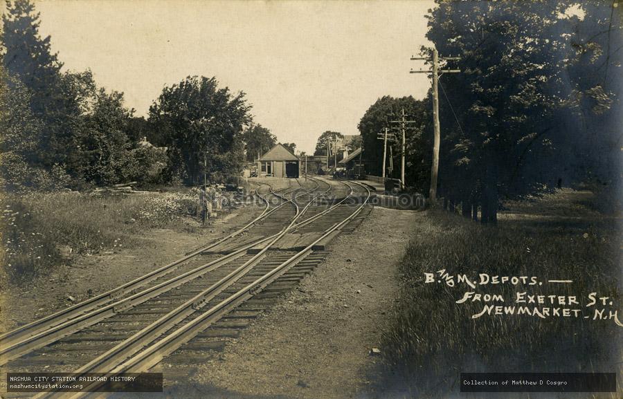 Postcard: Boston & Maine Depots from Exeter Street, Newmarket, New Hampshire